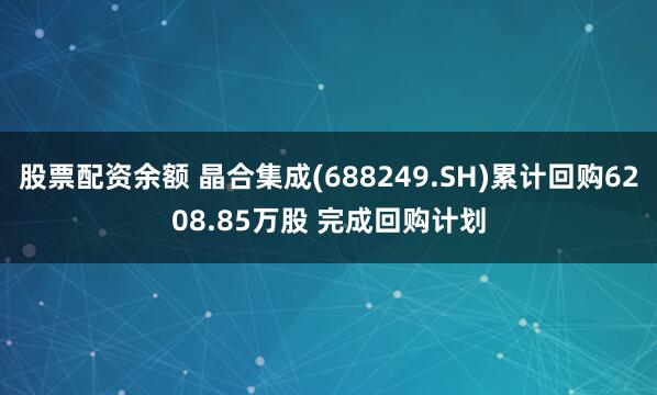 股票配资余额 晶合集成(688249.SH)累计回购6208.85万股 完成回购计划