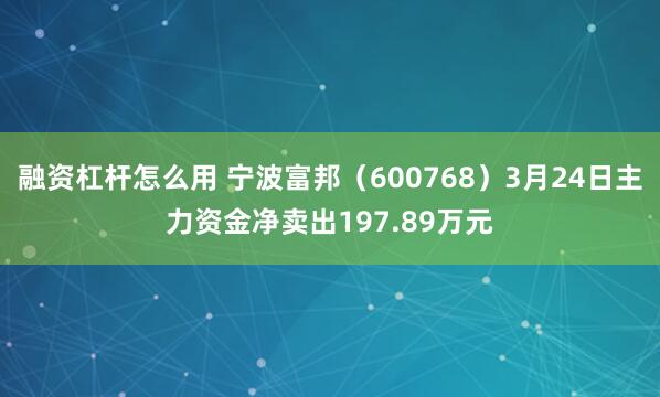 融资杠杆怎么用 宁波富邦（600768）3月24日主力资金净卖出197.89万元