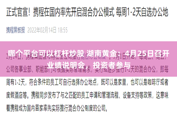 哪个平台可以杠杆炒股 湖南黄金：4月25日召开业绩说明会，投资者参与