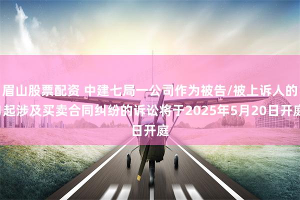 眉山股票配资 中建七局一公司作为被告/被上诉人的1起涉及买卖合同纠纷的诉讼将于2025年5月20日开庭