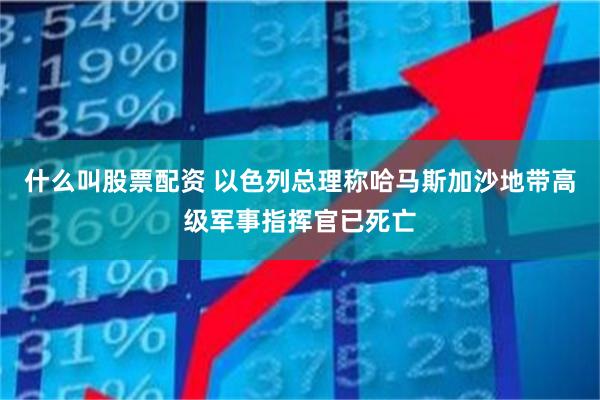 什么叫股票配资 以色列总理称哈马斯加沙地带高级军事指挥官已死亡