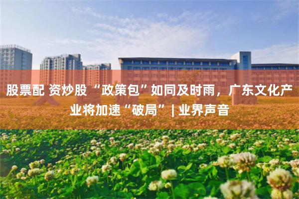 股票配 资炒股 “政策包”如同及时雨，广东文化产业将加速“破局” | 业界声音