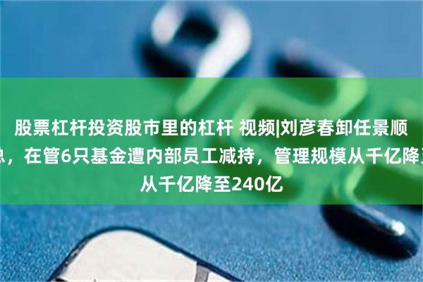股票杠杆投资股市里的杠杆 视频|刘彦春卸任景顺长城副总，在管6只基金遭内部员工减持，管理规模从千亿降至240亿